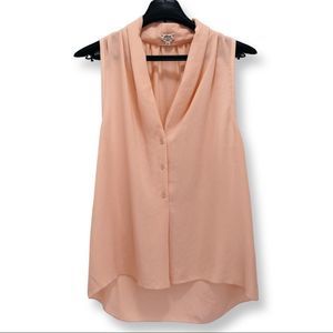 Wilfred Women's Shirt Top Sleeveless Sheer V-neck Button Up Hi-Low Peach Small